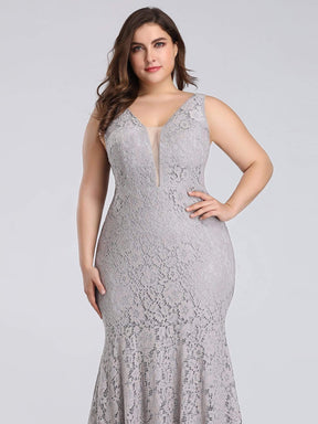 Color=Grey | Sexy Fitted Lace Mermaid Style Evening Gown-Grey 12