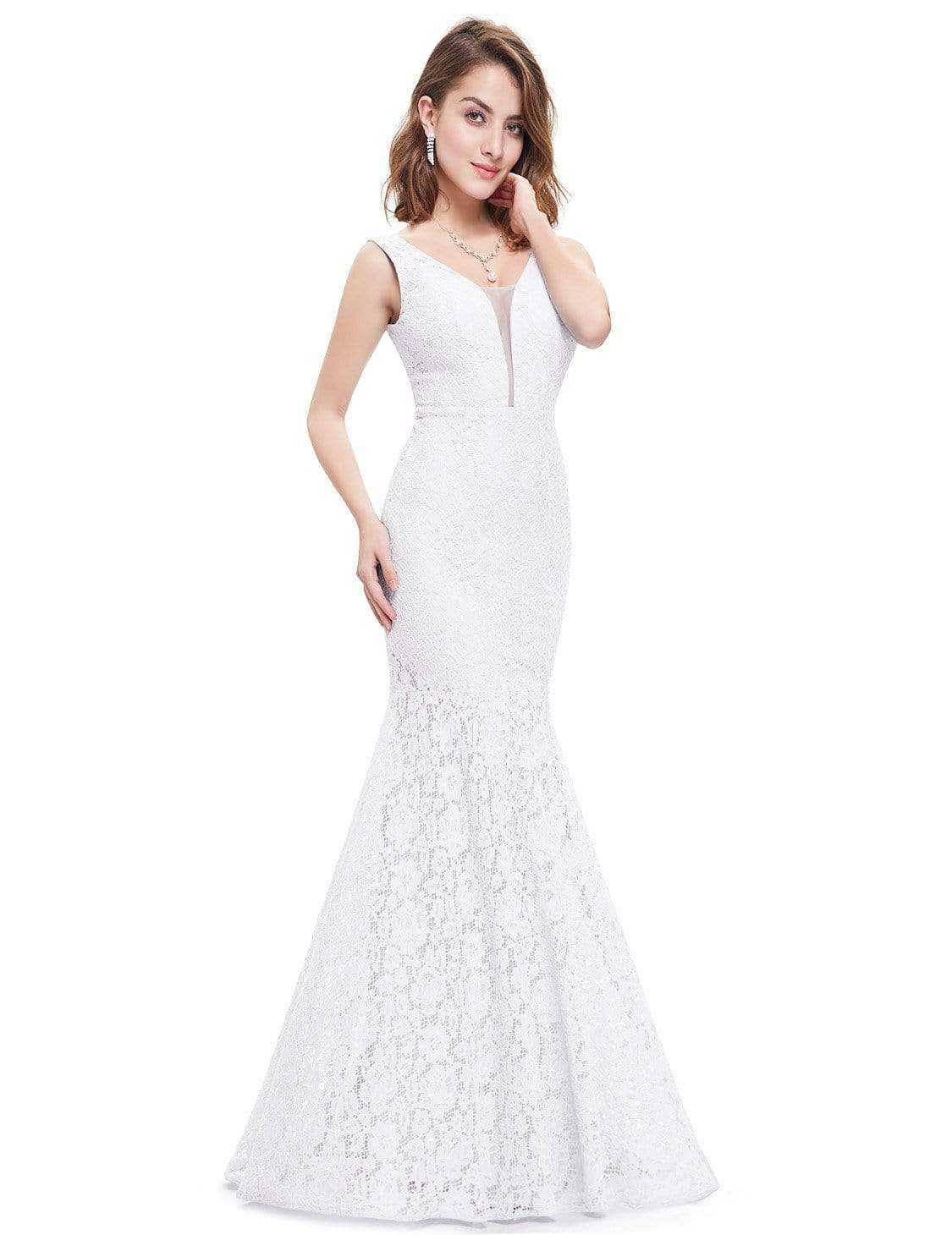 Color=White | Sexy Fitted Lace Mermaid Style Evening Gown-White 2 Color=White | Sexy Fitted Lace Mermaid Style Evening Gown-White 2
