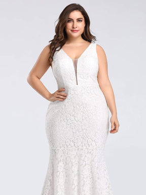 Color=White | Sexy Fitted Lace Mermaid Style Evening Gown-White 12