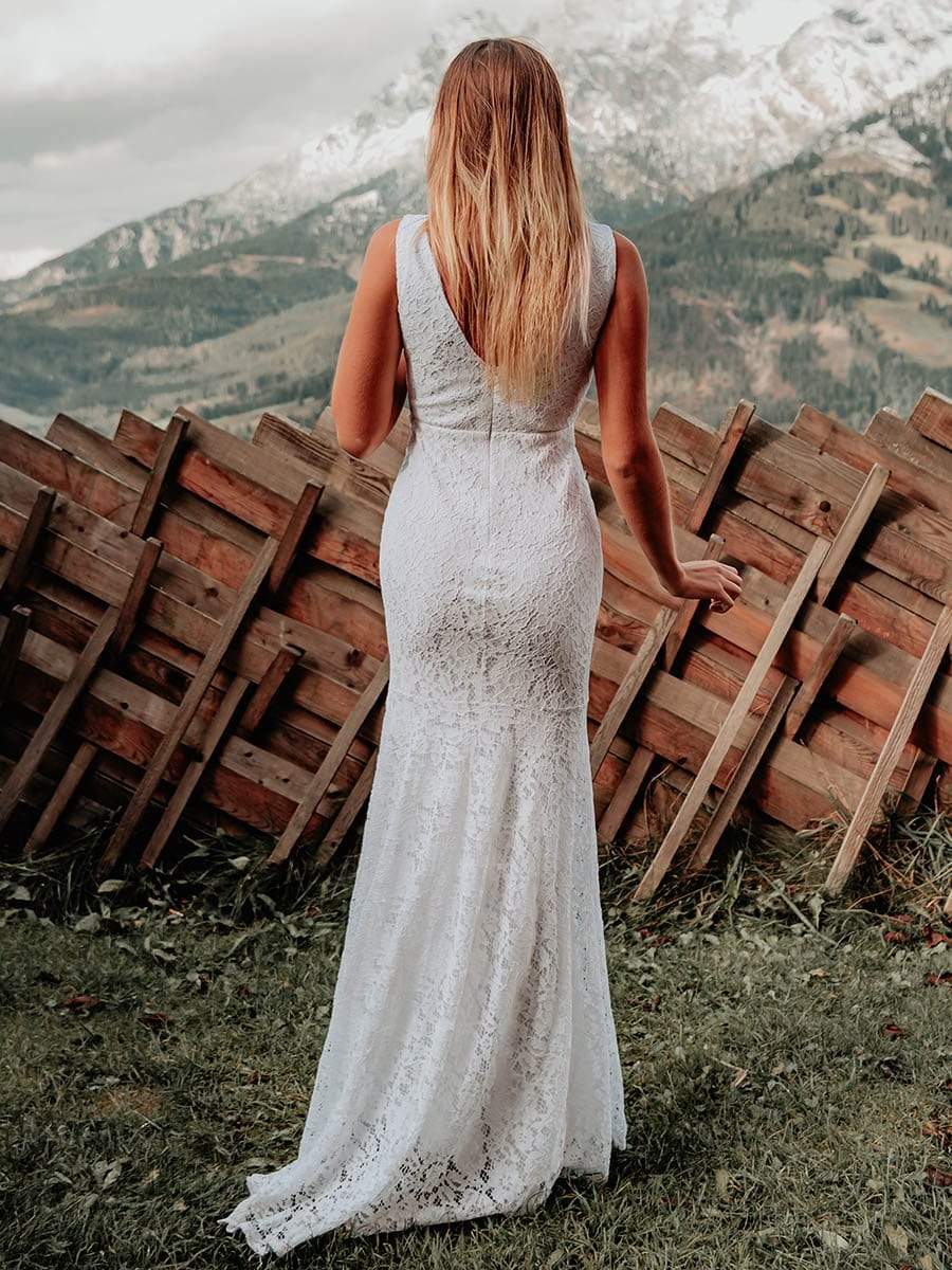 COLOR=White | Sexy Fitted Lace Mermaid Style Evening Gown-White 3 COLOR=White | Sexy Fitted Lace Mermaid Style Evening Gown-White 3