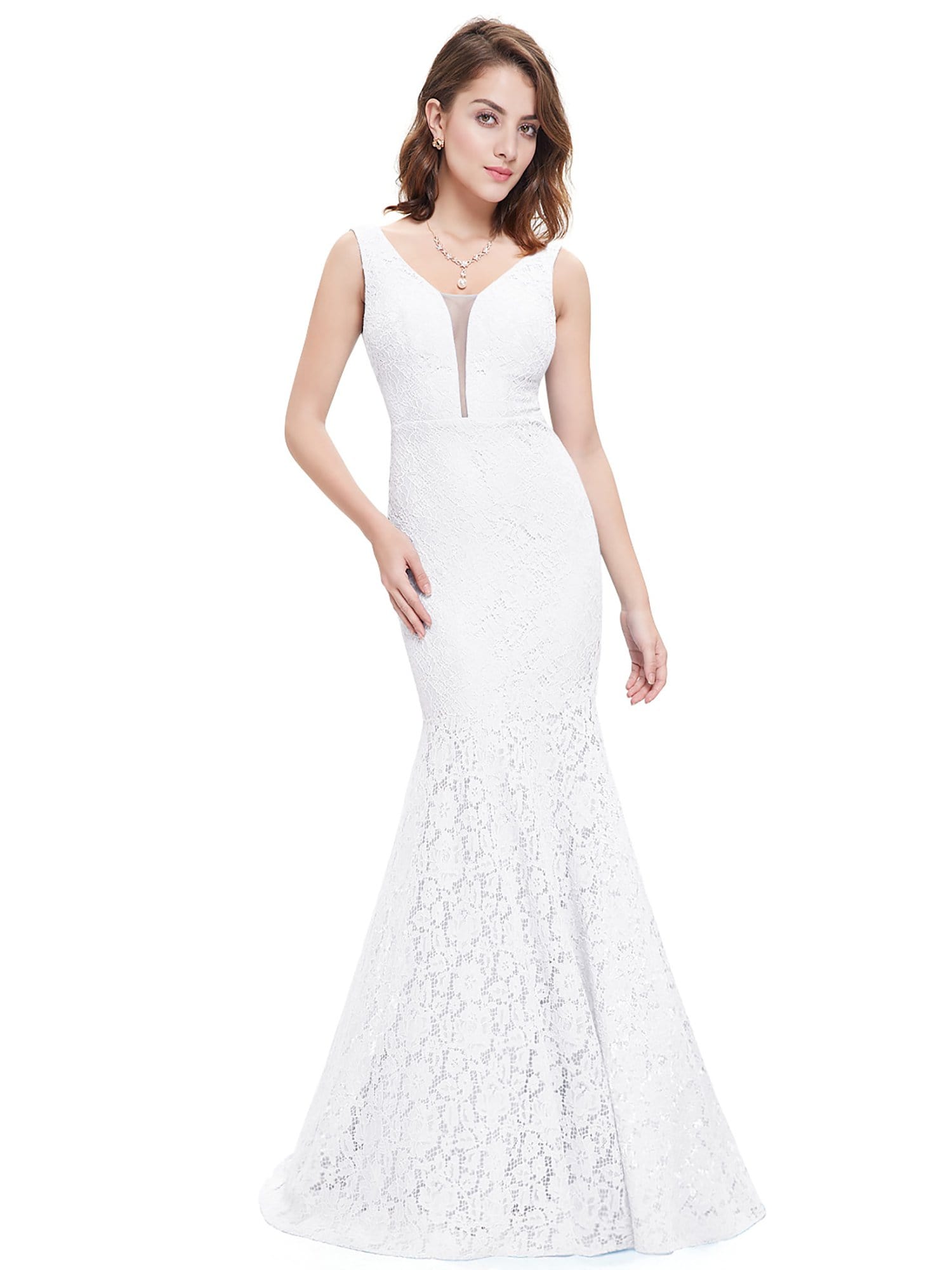 COLOR=White | Sexy Fitted Lace Mermaid Style Evening Gown-White 5 COLOR=White | Sexy Fitted Lace Mermaid Style Evening Gown-White 5