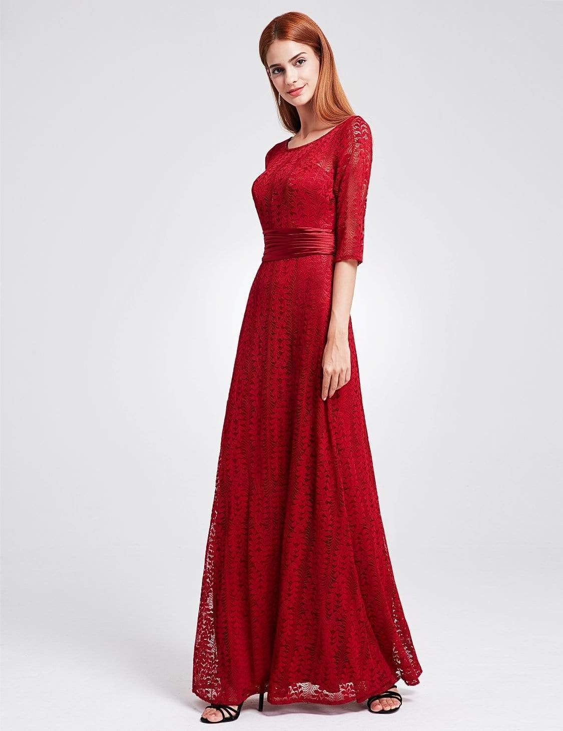 Color=Burgundy | Long Sleeve Lace Formal Mother Of The Bride Dress-Burgundy 3 Color=Burgundy | Long Sleeve Lace Formal Mother Of The Bride Dress-Burgundy 3