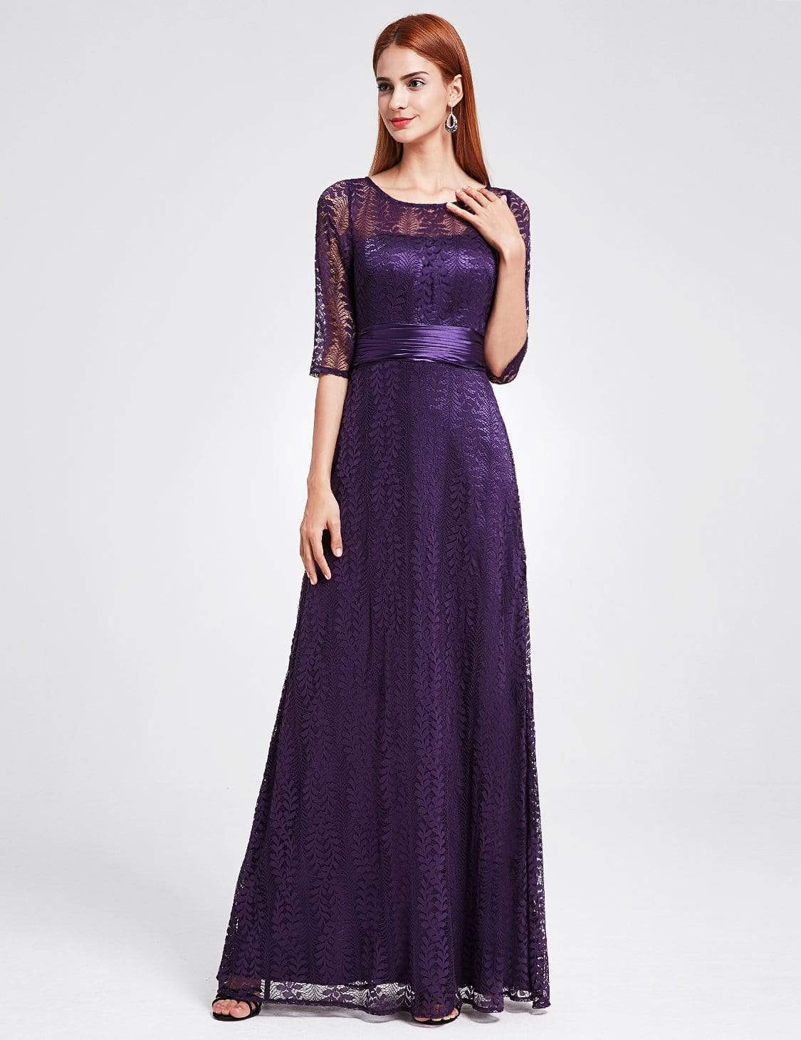 Color=Dark Purple | Long Sleeve Lace Formal Mother Of The Bride Dress-Dark Purple 4 Color=Dark Purple | Long Sleeve Lace Formal Mother Of The Bride Dress-Dark Purple 4