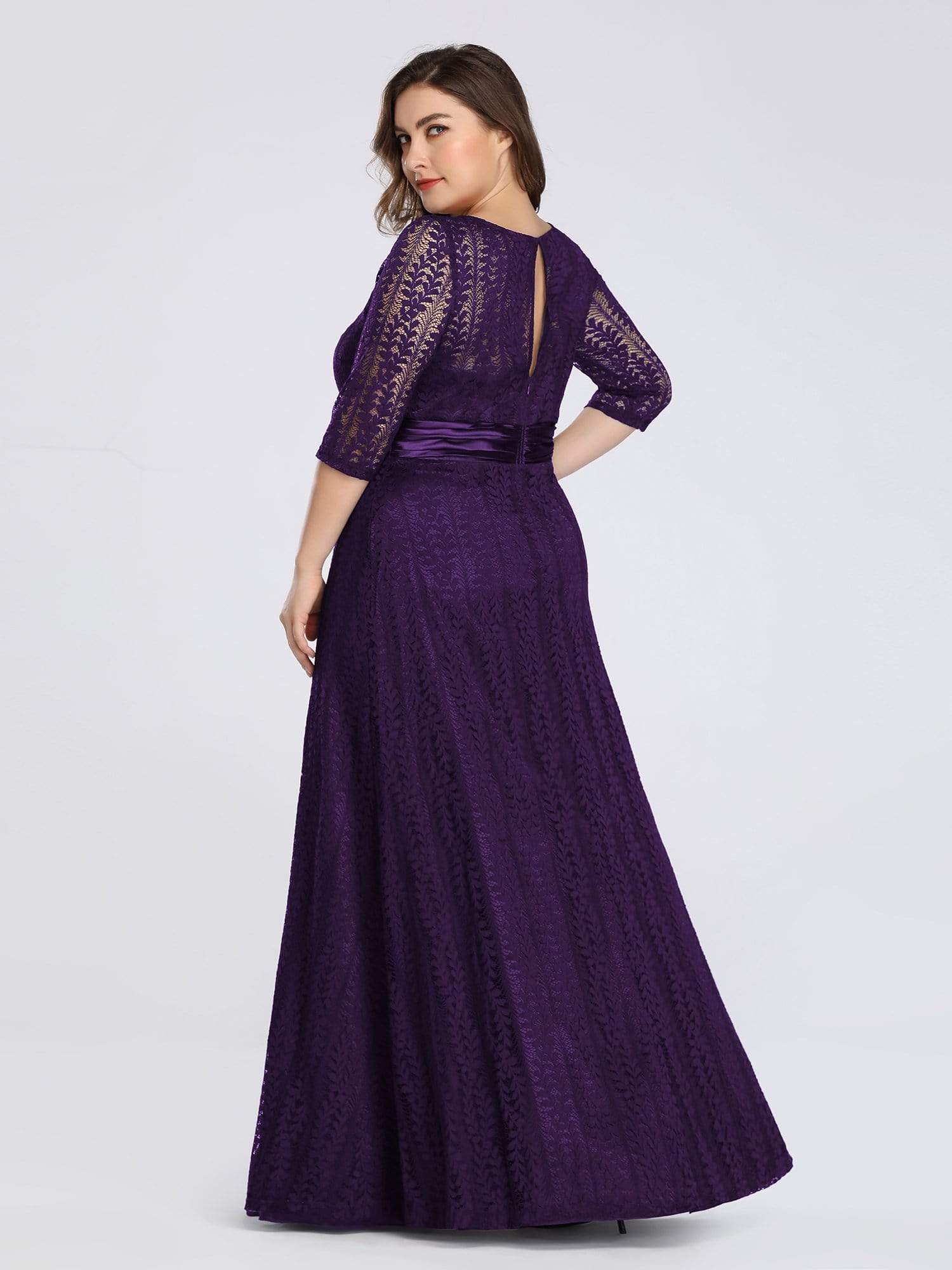 Color=Dark Purple | Plus Size Long Sleeve Lace Formal Mother Of The Bride Dress-Dark Purple 2 Color=Dark Purple | Plus Size Long Sleeve Lace Formal Mother Of The Bride Dress-Dark Purple 2