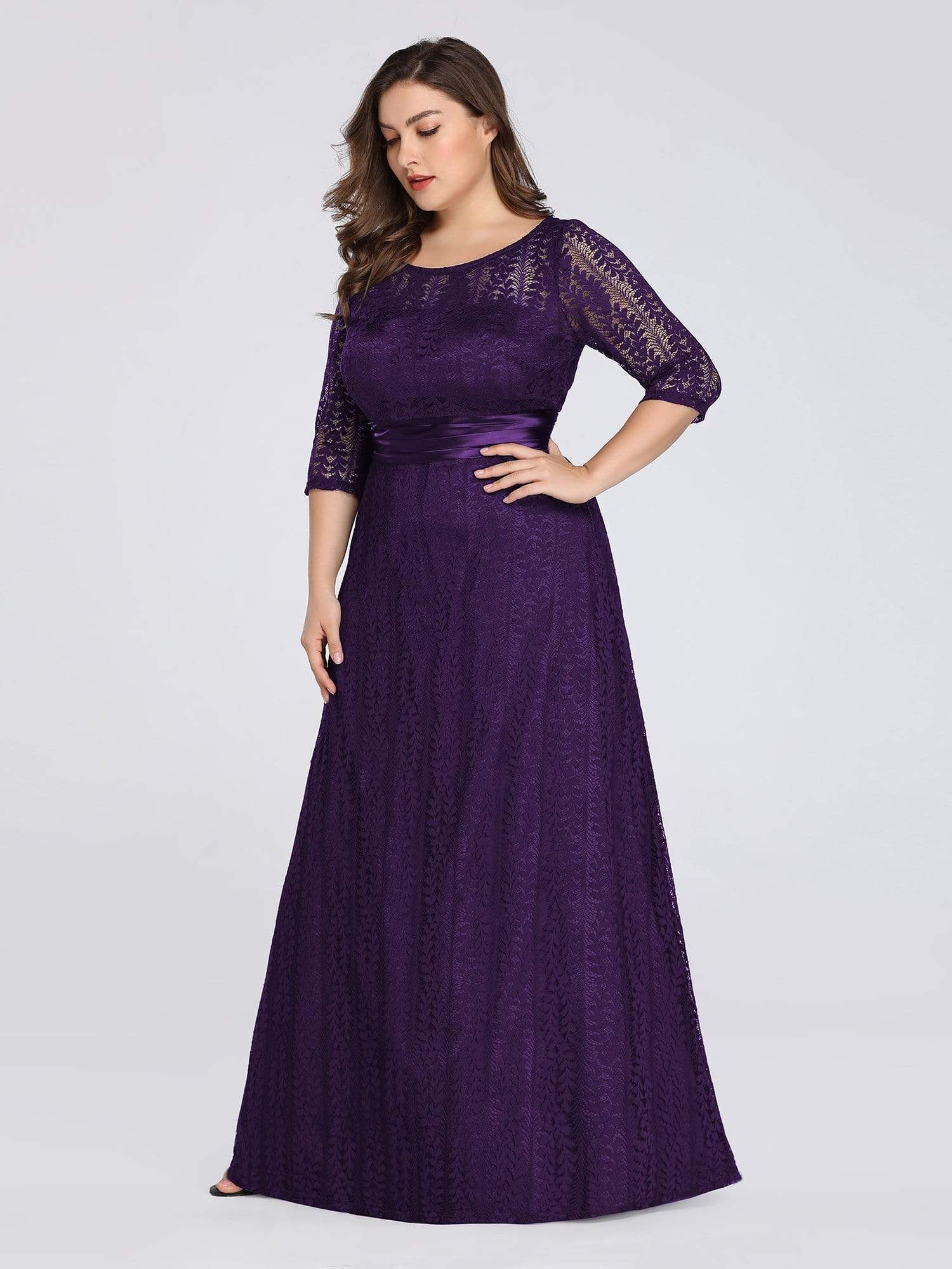 Color=Dark Purple | Plus Size Long Sleeve Lace Formal Mother Of The Bride Dress-Dark Purple 3 Color=Dark Purple | Plus Size Long Sleeve Lace Formal Mother Of The Bride Dress-Dark Purple 3