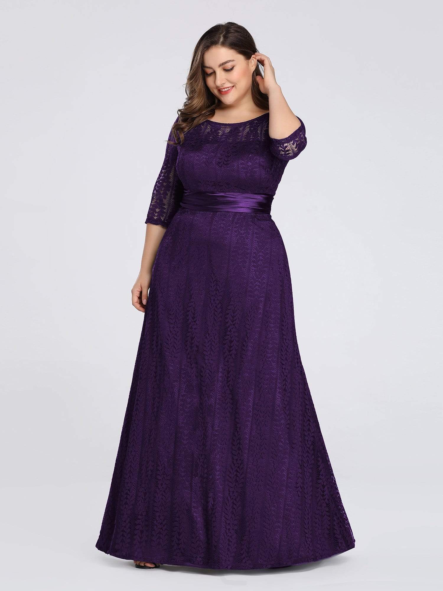 Color=Dark Purple | Plus Size Long Sleeve Lace Formal Mother Of The Bride Dress-Dark Purple 4 Color=Dark Purple | Plus Size Long Sleeve Lace Formal Mother Of The Bride Dress-Dark Purple 4