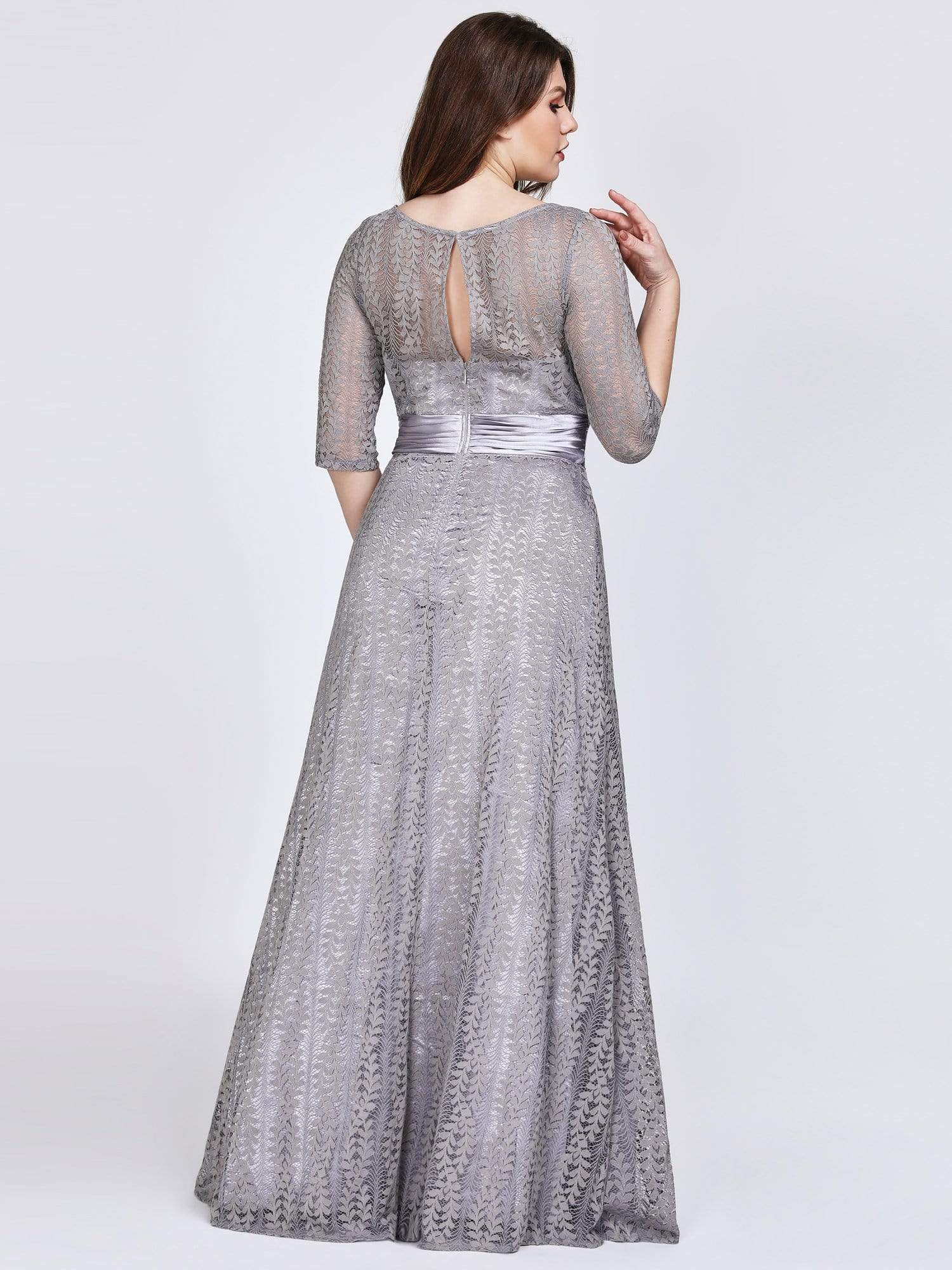 Color=Grey | Long Sleeve Lace Formal Mother Of The Bride Dress-Grey 6 Color=Grey | Long Sleeve Lace Formal Mother Of The Bride Dress-Grey 6