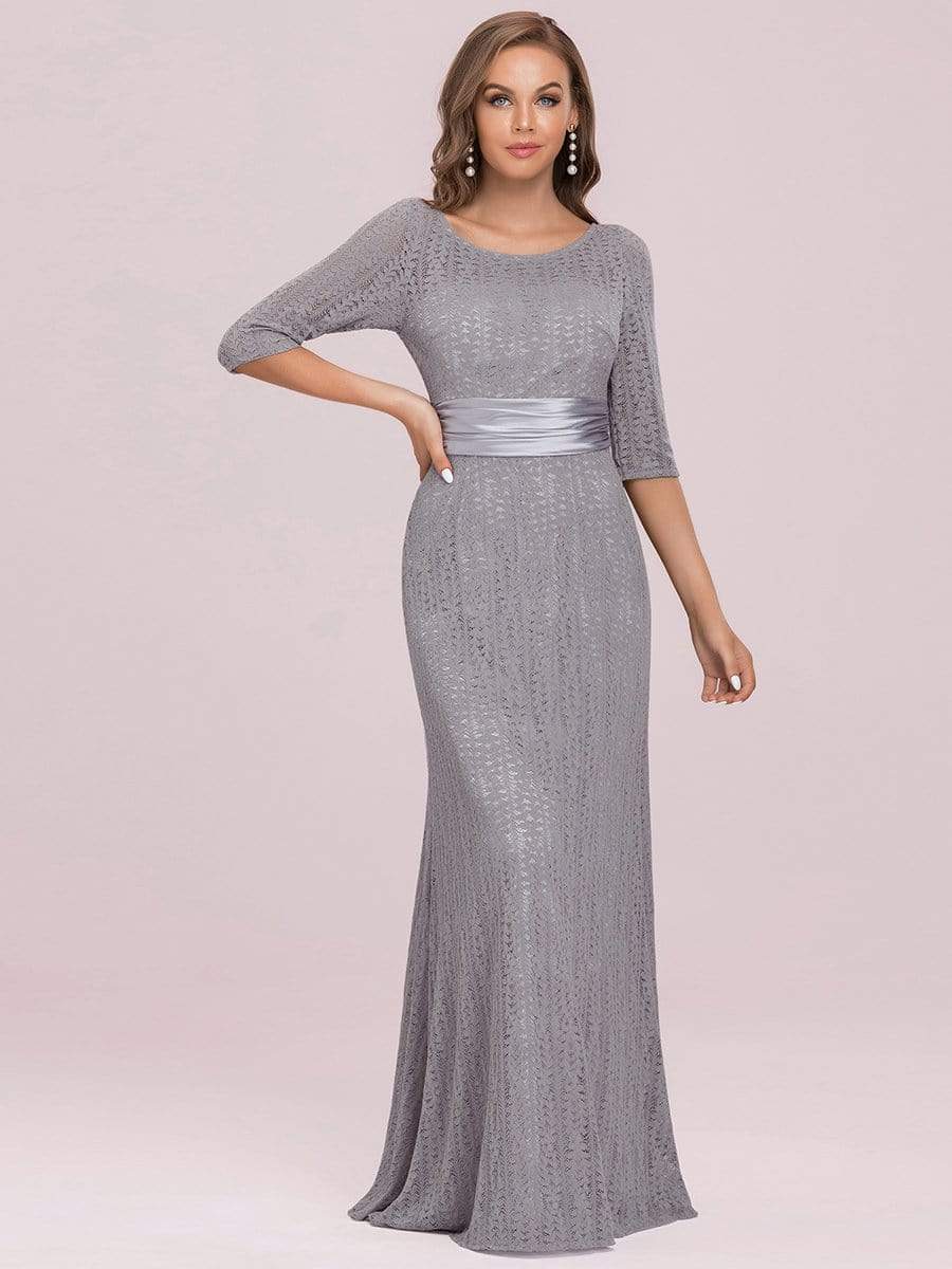 Color=Grey | Long Sleeve Lace Formal Mother Of The Bride Dress-Grey 3 Color=Grey | Long Sleeve Lace Formal Mother Of The Bride Dress-Grey 3