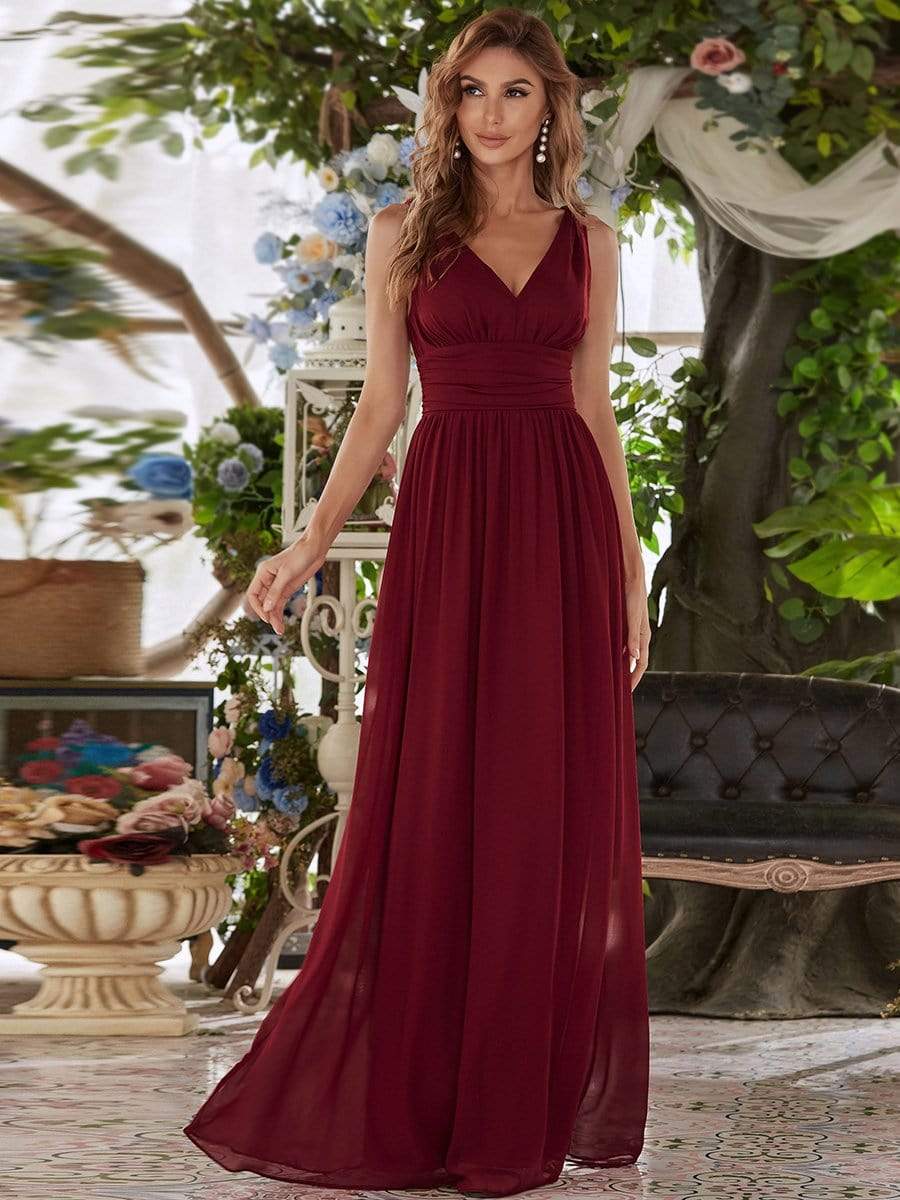 Burgundy Sleeveless V-Neck Semi-Formal Chiffon Maxi Dress for Dresses #color_Burgundy Burgundy Sleeveless V-Neck Semi-Formal Chiffon Maxi Dress for Dresses #color_Burgundy