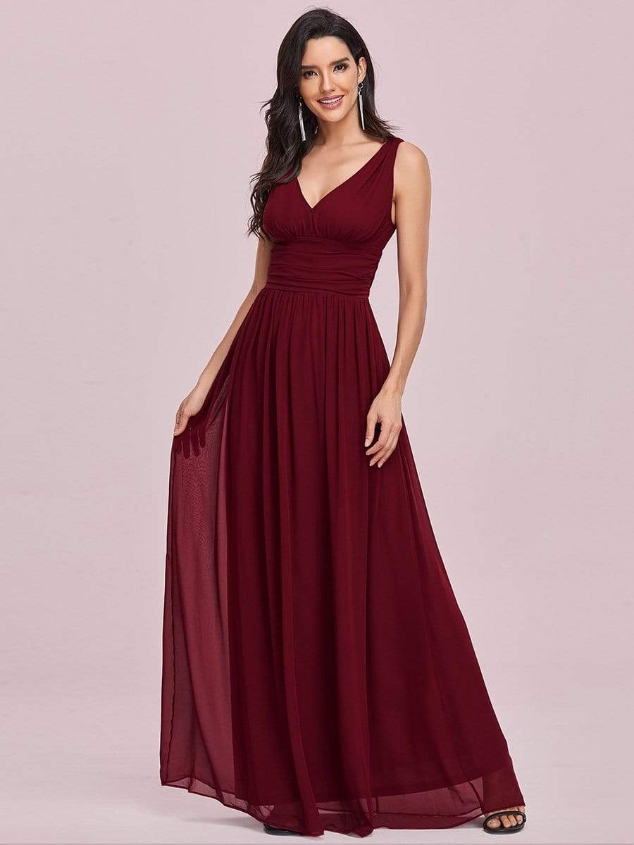 Burgundy Sleeveless V-Neck Semi-Formal Chiffon Maxi Dress for Dresses #color_Burgundy Burgundy Sleeveless V-Neck Semi-Formal Chiffon Maxi Dress for Dresses #color_Burgundy