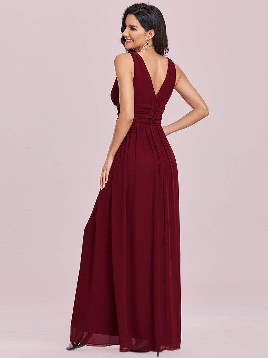 Burgundy Sleeveless V-Neck Semi-Formal Chiffon Maxi Dress for Dresses #color_Burgundy Burgundy Sleeveless V-Neck Semi-Formal Chiffon Maxi Dress for Dresses #color_Burgundy