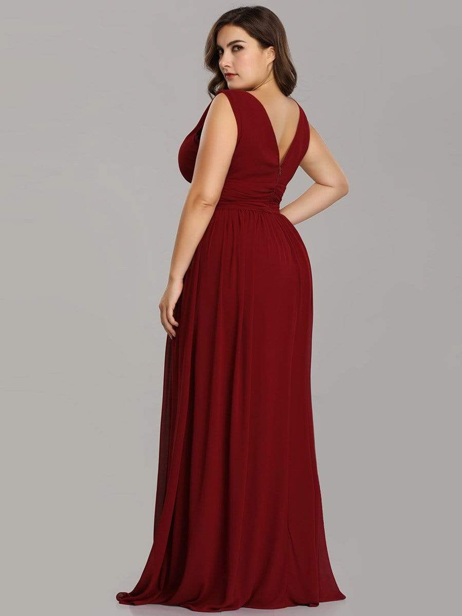 Burgundy Sleeveless V-Neck Semi-Formal Chiffon Maxi Dress for Dresses #color_Burgundy Burgundy Sleeveless V-Neck Semi-Formal Chiffon Maxi Dress for Dresses #color_Burgundy
