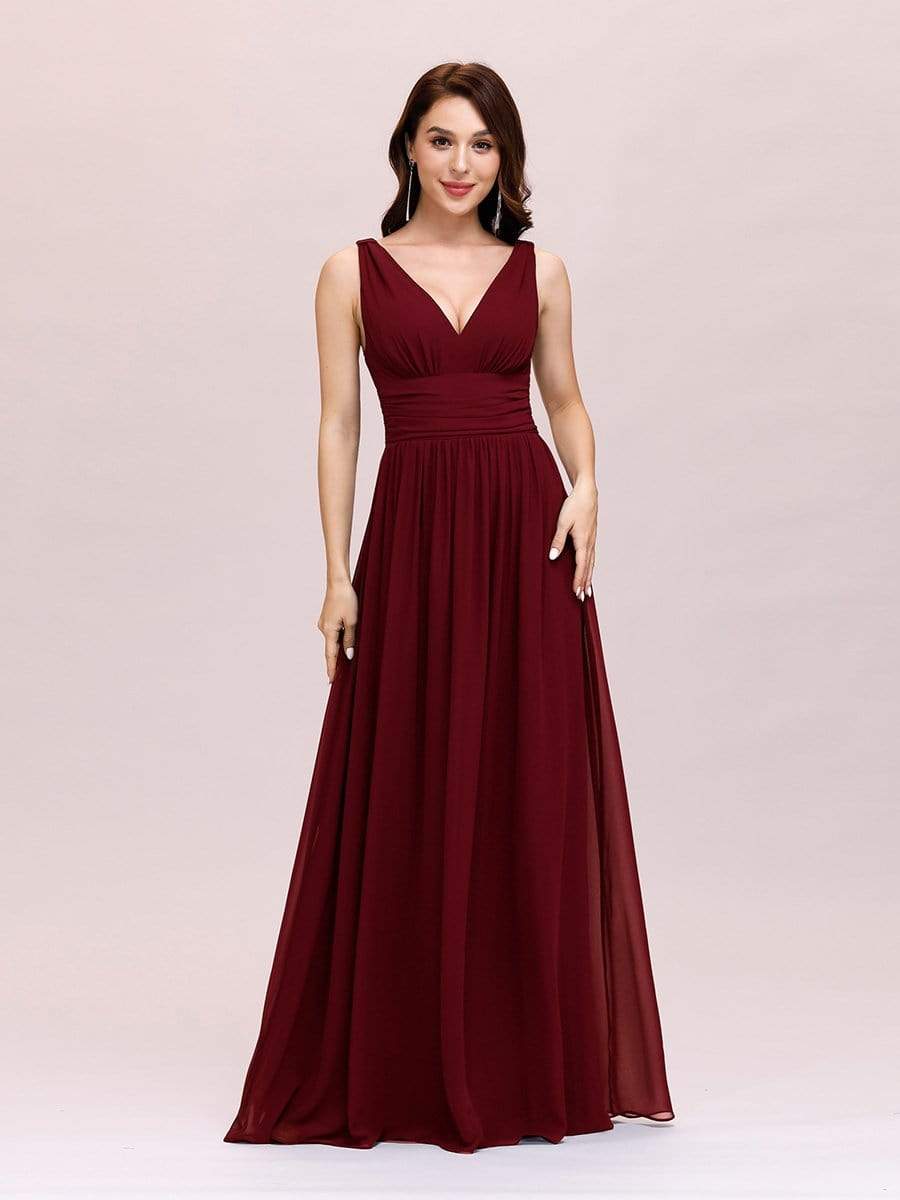 Burgundy Sleeveless V-Neck Semi-Formal Chiffon Maxi Dress for Dresses #color_Burgundy Burgundy Sleeveless V-Neck Semi-Formal Chiffon Maxi Dress for Dresses #color_Burgundy
