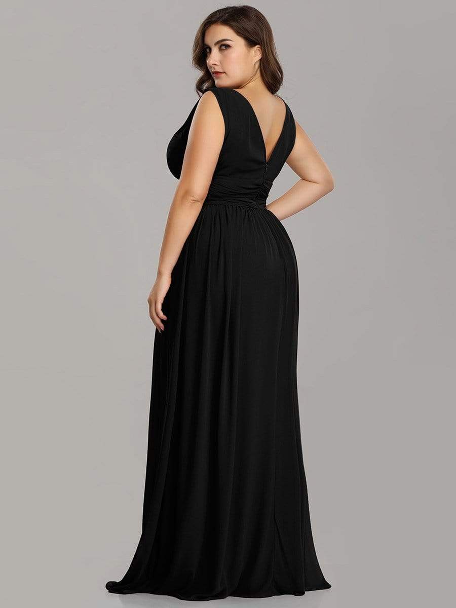 COLOR=Black | Sleeveless V-Neck Semi-Formal Chiffon Maxi Dress-Black 5 COLOR=Black | Sleeveless V-Neck Semi-Formal Chiffon Maxi Dress-Black 5