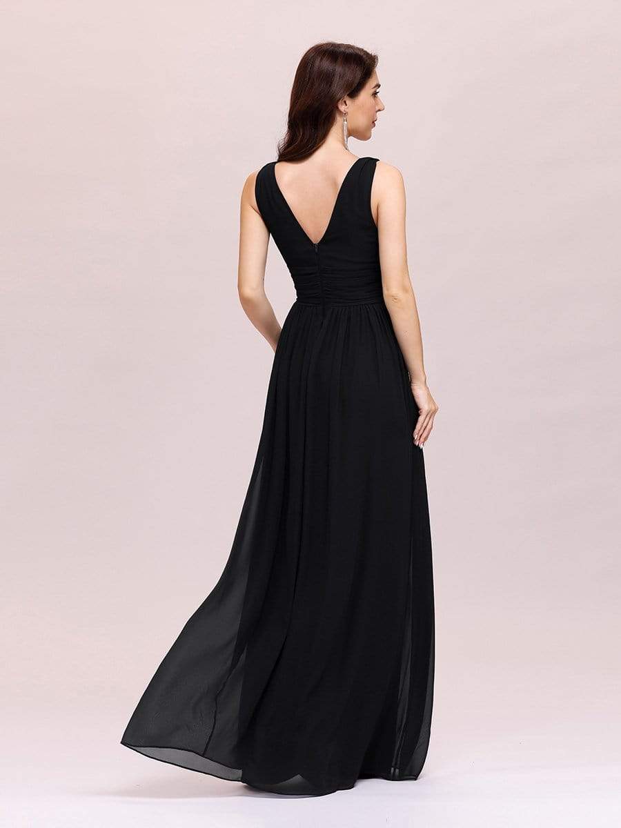COLOR=Black | Sleeveless V-Neck Semi-Formal Chiffon Maxi Dress-Black 2 COLOR=Black | Sleeveless V-Neck Semi-Formal Chiffon Maxi Dress-Black 2