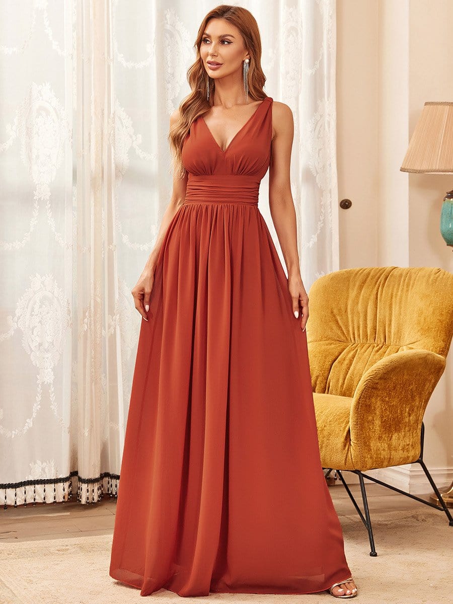 Burnt Orange Sleeveless V-Neck Semi-Formal Chiffon Maxi Dress for Dresses #color_Burnt Orange Burnt Orange Sleeveless V-Neck Semi-Formal Chiffon Maxi Dress for Dresses #color_Burnt Orange