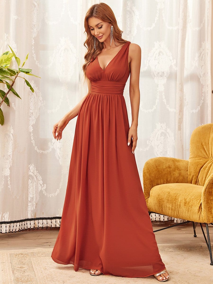 Burnt Orange Sleeveless V-Neck Semi-Formal Chiffon Maxi Dress for Dresses #color_Burnt Orange Burnt Orange Sleeveless V-Neck Semi-Formal Chiffon Maxi Dress for Dresses #color_Burnt Orange