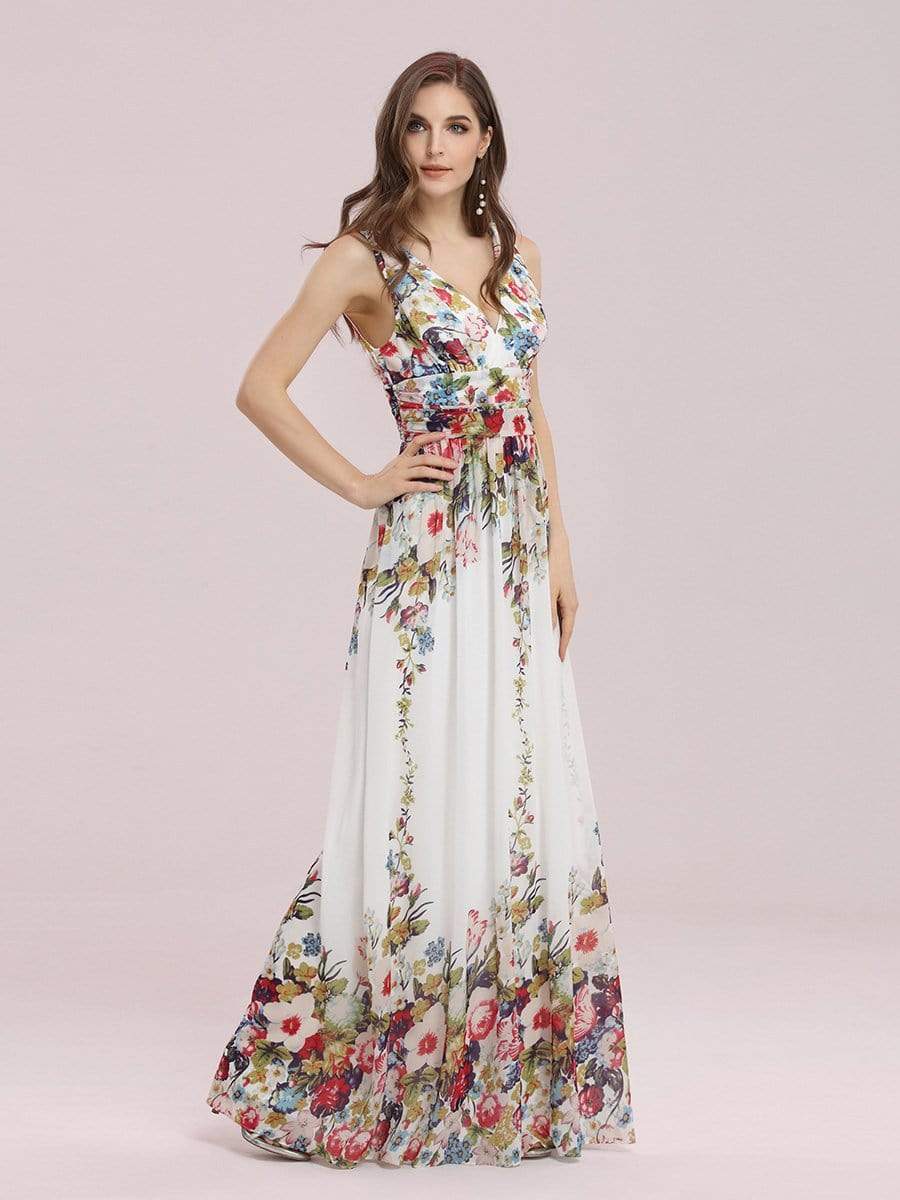 COLOR=Printed Cream | Sleeveless V-Neck Semi-Formal Chiffon Maxi Dress-Printed Cream 5 COLOR=Printed Cream | Sleeveless V-Neck Semi-Formal Chiffon Maxi Dress-Printed Cream 5
