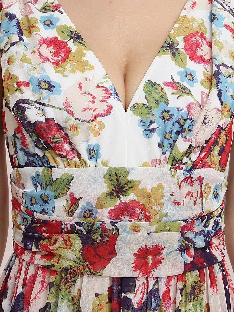 COLOR=Printed Cream | Sleeveless V-Neck Semi-Formal Chiffon Maxi Dress-Printed Cream 7 COLOR=Printed Cream | Sleeveless V-Neck Semi-Formal Chiffon Maxi Dress-Printed Cream 7