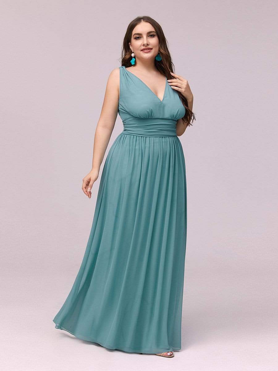 COLOR=Dusty Blue | Sleeveless V-Neck Semi-Formal Chiffon Maxi Dress-Dusty Blue 3 COLOR=Dusty Blue | Sleeveless V-Neck Semi-Formal Chiffon Maxi Dress-Dusty Blue 3