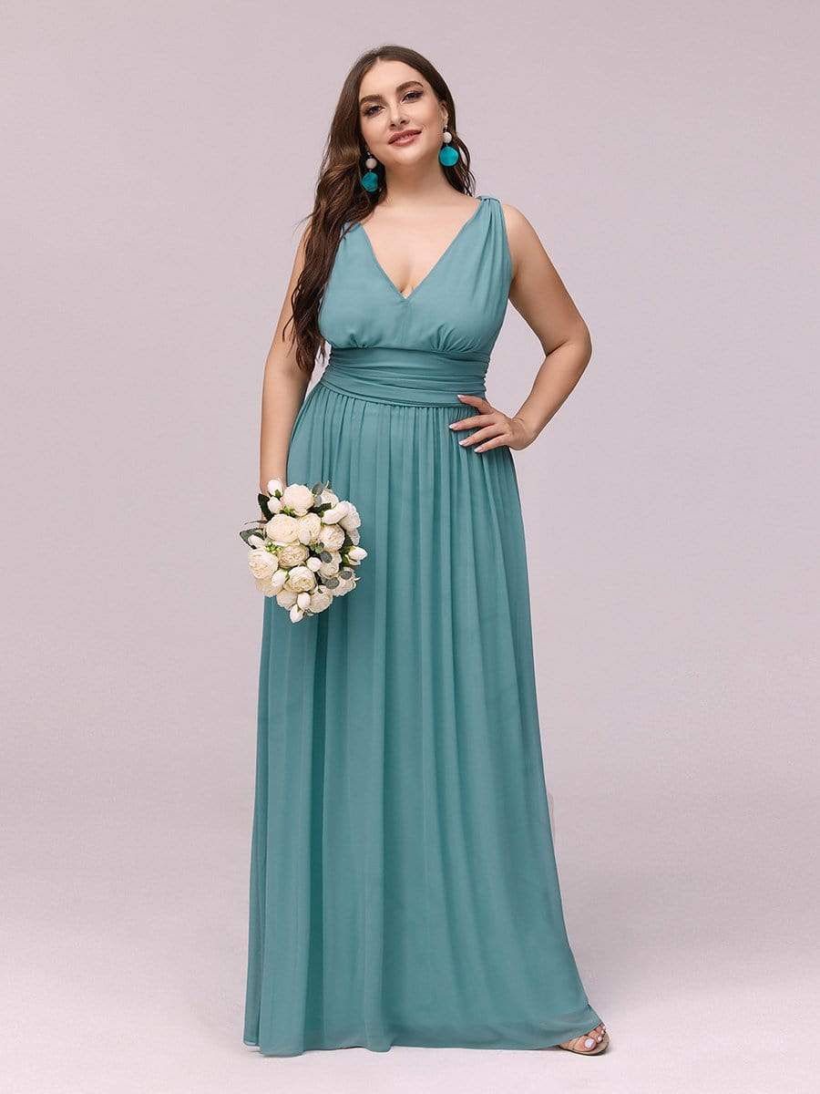 COLOR=Dusty Blue | Sleeveless V-Neck Semi-Formal Chiffon Maxi Dress-Dusty Blue 4 COLOR=Dusty Blue | Sleeveless V-Neck Semi-Formal Chiffon Maxi Dress-Dusty Blue 4