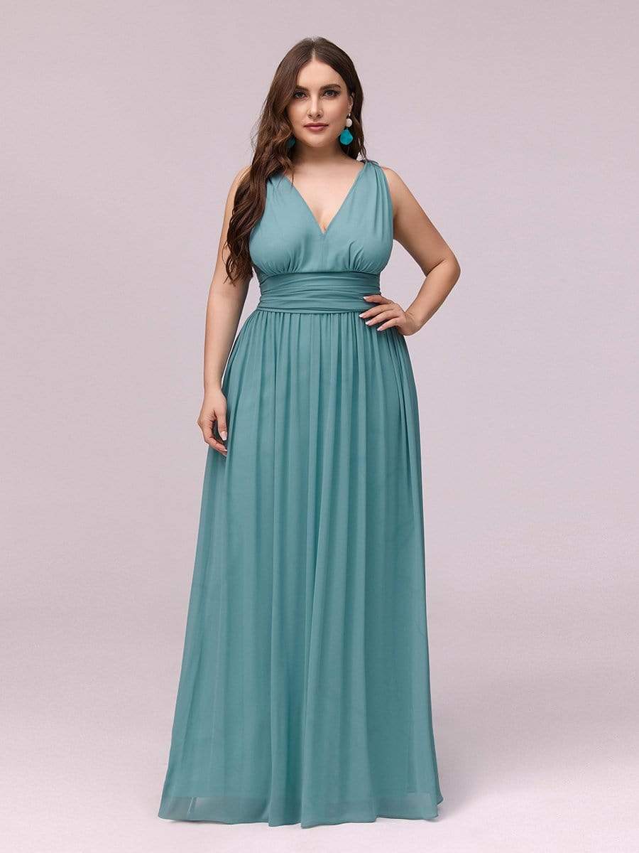 COLOR=Dusty Blue | Sleeveless V-Neck Semi-Formal Chiffon Maxi Dress-Dusty Blue 1 COLOR=Dusty Blue | Sleeveless V-Neck Semi-Formal Chiffon Maxi Dress-Dusty Blue 1