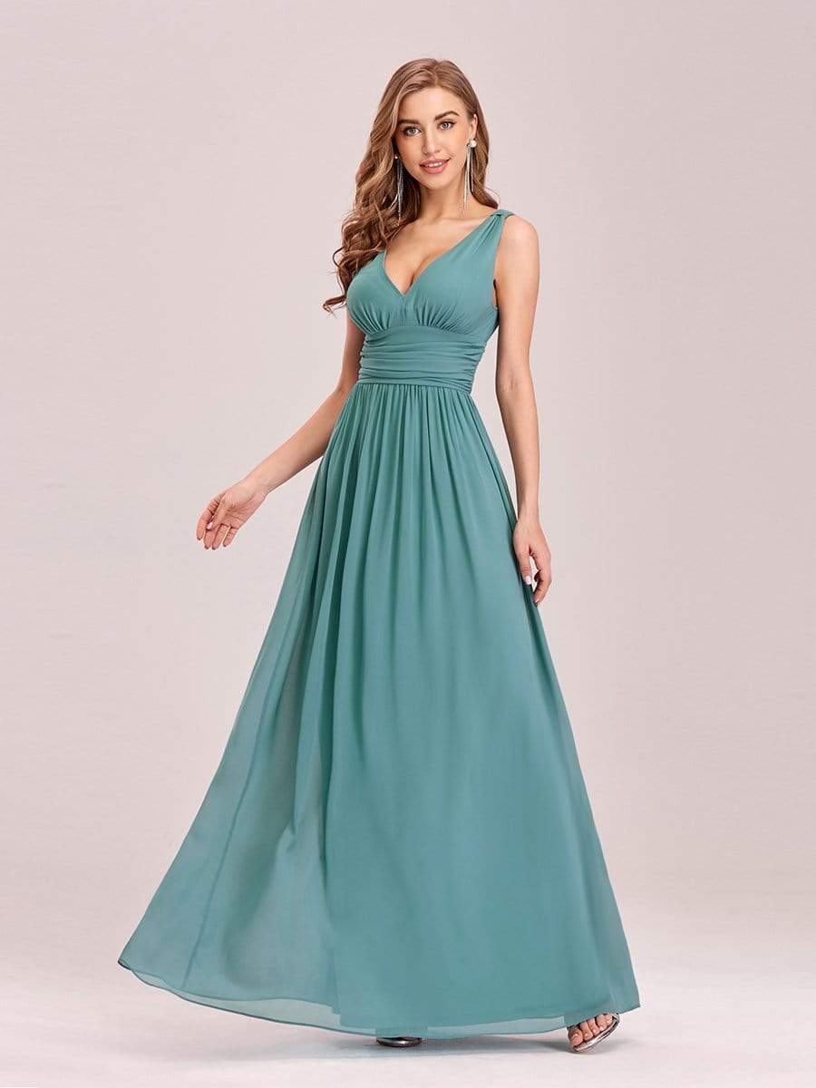 COLOR=Dusty Blue | Sleeveless V-Neck Semi-Formal Chiffon Maxi Dress-Dusty Blue 4 COLOR=Dusty Blue | Sleeveless V-Neck Semi-Formal Chiffon Maxi Dress-Dusty Blue 4