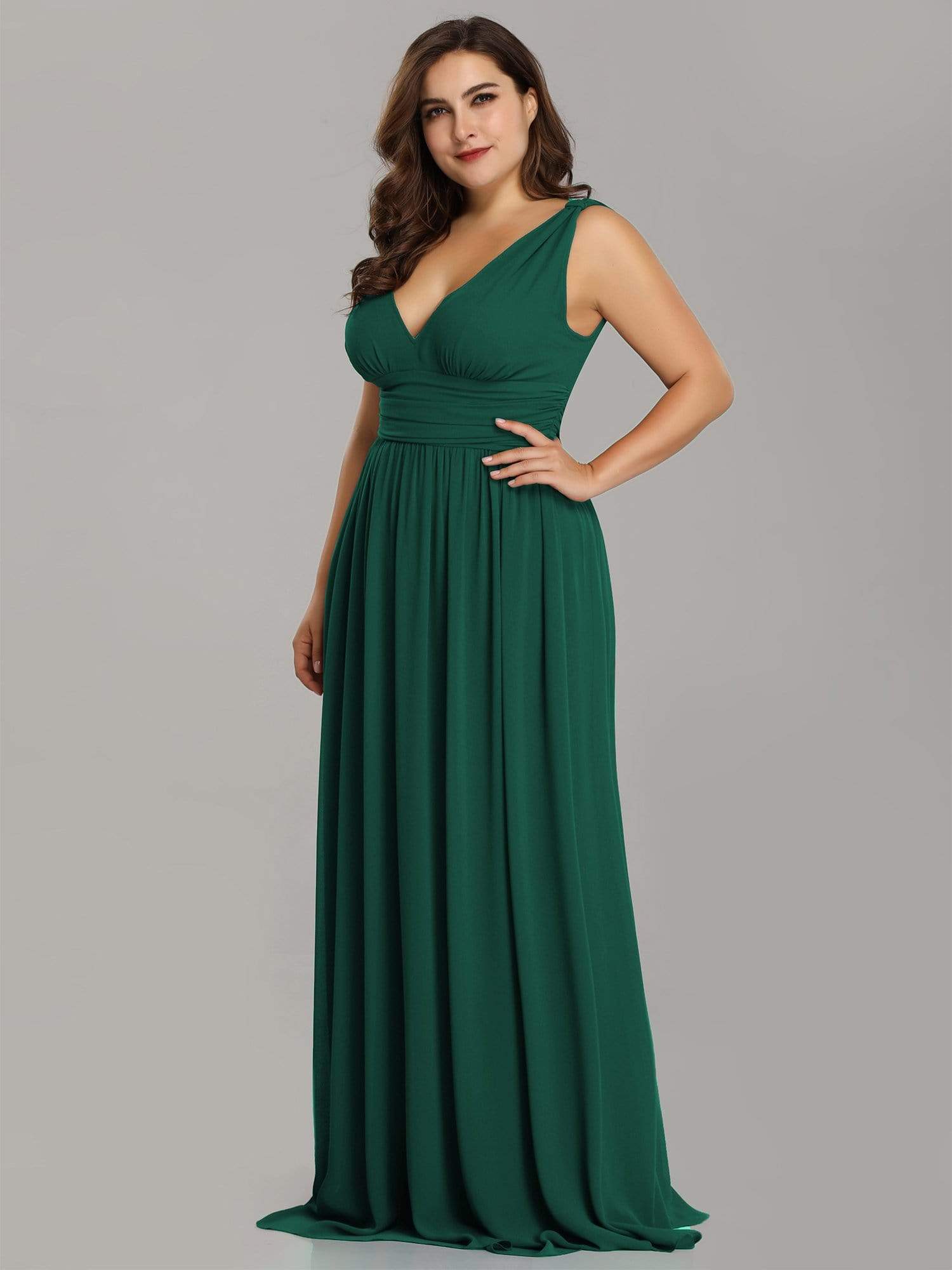 Color=Dark Green | Plus Size Sleeveless V-Neck Semi-Formal Chiffon Maxi Dress-Dark Green 3 Color=Dark Green | Plus Size Sleeveless V-Neck Semi-Formal Chiffon Maxi Dress-Dark Green 3