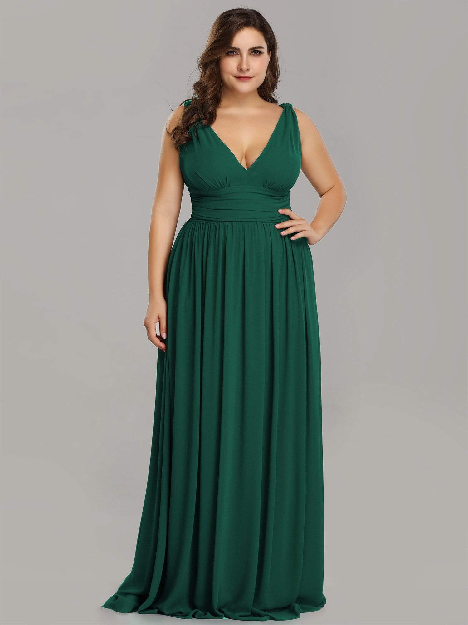 Color=Dark Green | Plus Size Sleeveless V-Neck Semi-Formal Chiffon Maxi Dress-Dark Green 4 Color=Dark Green | Plus Size Sleeveless V-Neck Semi-Formal Chiffon Maxi Dress-Dark Green 4