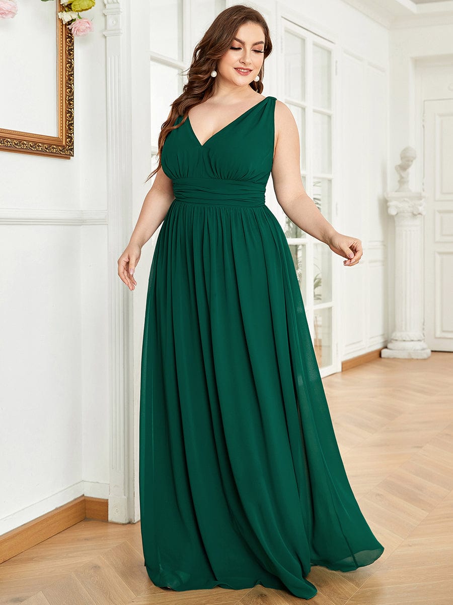 Elegant Sleeveless V-Neck Maxi Chiffon Bridesmaid Dress #color_Dark Green Elegant Sleeveless V-Neck Maxi Chiffon Bridesmaid Dress #color_Dark Green