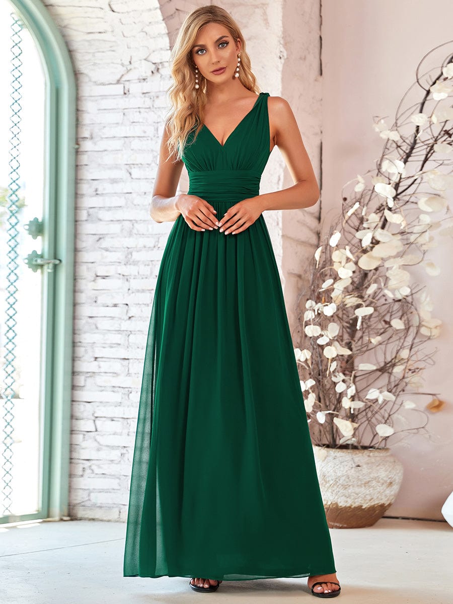 Elegant Sleeveless V-Neck Maxi Chiffon Bridesmaid Dress #color_Dark Green Elegant Sleeveless V-Neck Maxi Chiffon Bridesmaid Dress #color_Dark Green