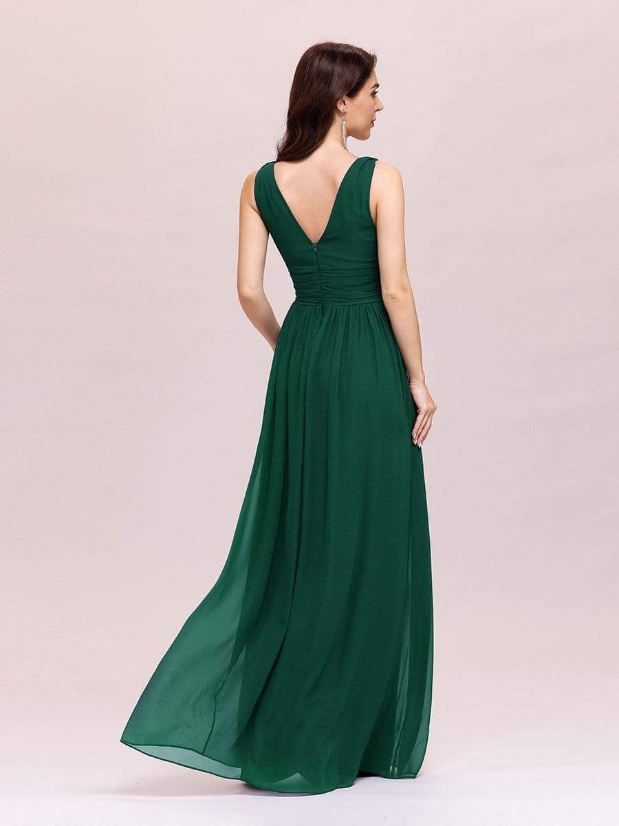 COLOR=Dark Green | Sleeveless V-Neck Semi-Formal Chiffon Maxi Dress-Dark Green 4 COLOR=Dark Green | Sleeveless V-Neck Semi-Formal Chiffon Maxi Dress-Dark Green 4