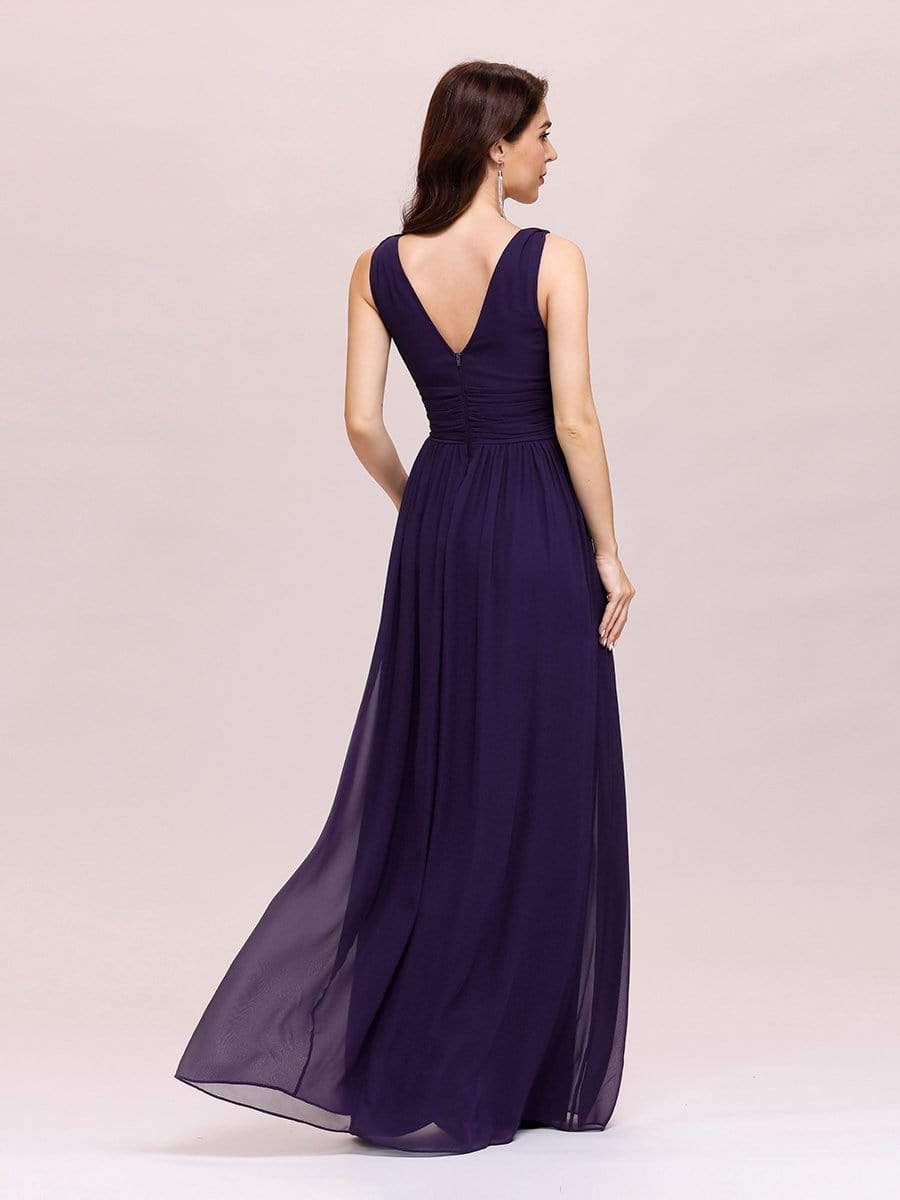 Dark Purple Sleeveless V-Neck Semi-Formal Chiffon Maxi Dress for Dresses #color_Dark Purple Dark Purple Sleeveless V-Neck Semi-Formal Chiffon Maxi Dress for Dresses #color_Dark Purple