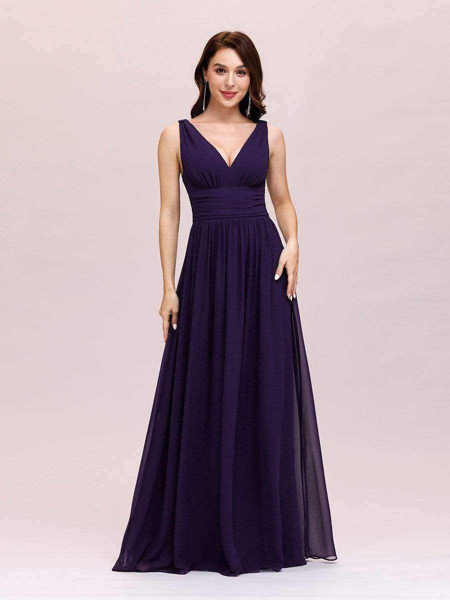 Dark Purple Sleeveless V-Neck Semi-Formal Chiffon Maxi Dress for Dresses #color_Dark Purple Dark Purple Sleeveless V-Neck Semi-Formal Chiffon Maxi Dress for Dresses #color_Dark Purple
