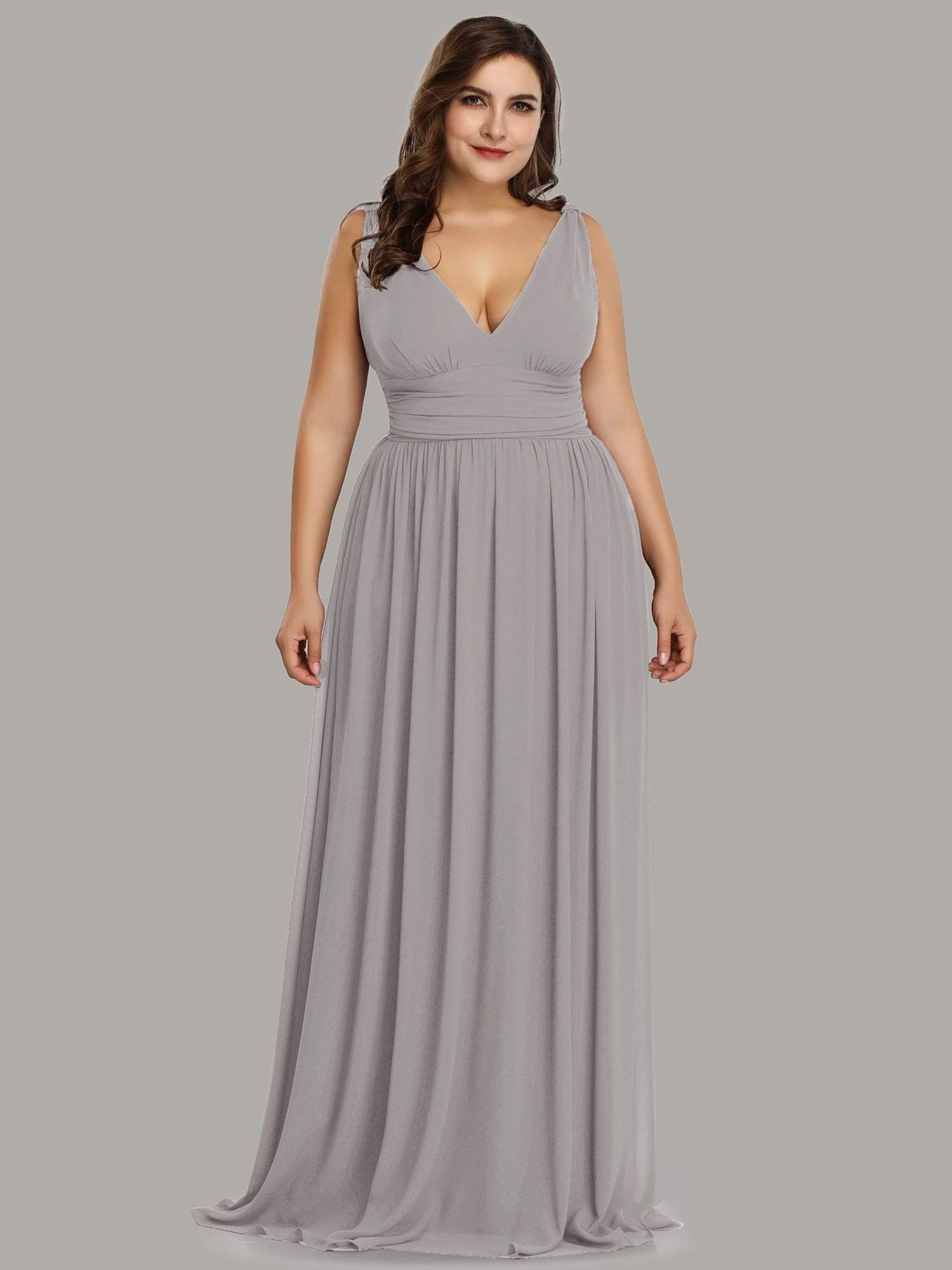 COLOR=Grey | Plus Size Sleeveless V-Neck Semi-Formal Chiffon Maxi Dress-Grey 1 COLOR=Grey | Plus Size Sleeveless V-Neck Semi-Formal Chiffon Maxi Dress-Grey 1