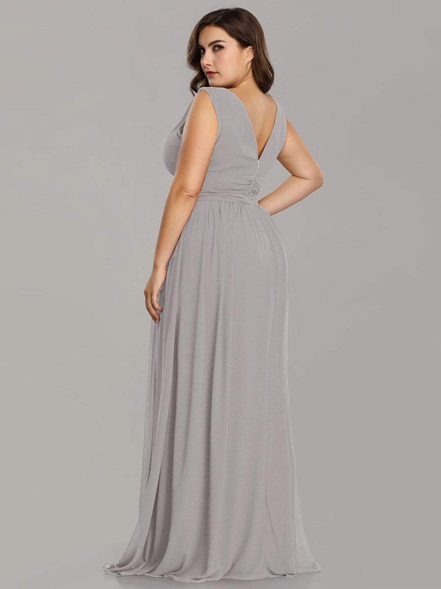 Grey Sleeveless V-Neck Semi-Formal Chiffon Maxi Dress for Dresses #color_Grey Grey Sleeveless V-Neck Semi-Formal Chiffon Maxi Dress for Dresses #color_Grey