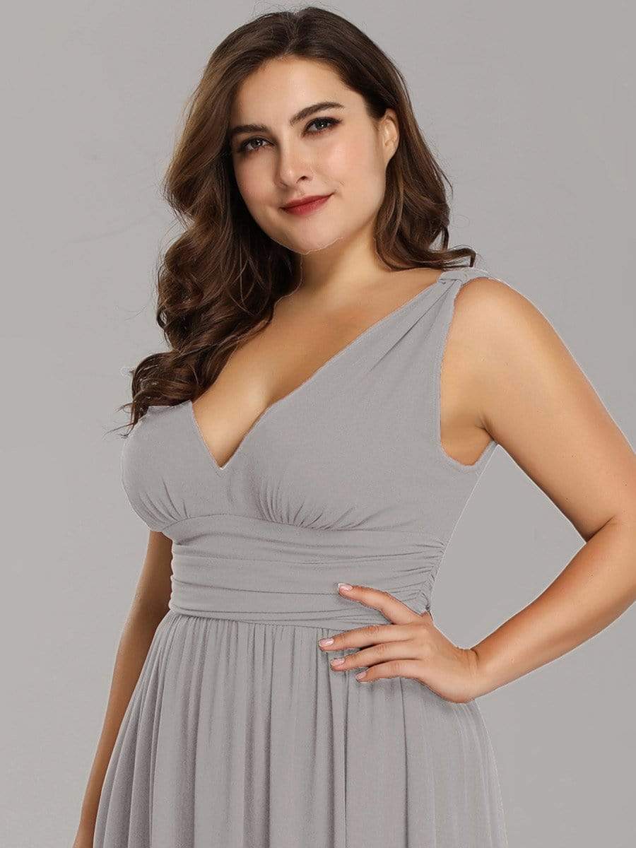 COLOR=Grey | Plus Size Sleeveless V-Neck Semi-Formal Chiffon Maxi Dress-Grey 5 COLOR=Grey | Plus Size Sleeveless V-Neck Semi-Formal Chiffon Maxi Dress-Grey 5