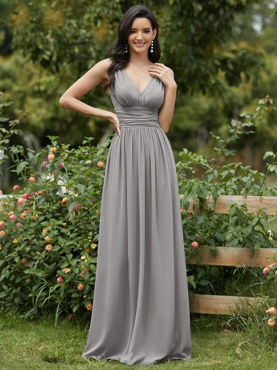 Grey Sleeveless V-Neck Semi-Formal Chiffon Maxi Dress for Dresses #color_Grey Grey Sleeveless V-Neck Semi-Formal Chiffon Maxi Dress for Dresses #color_Grey