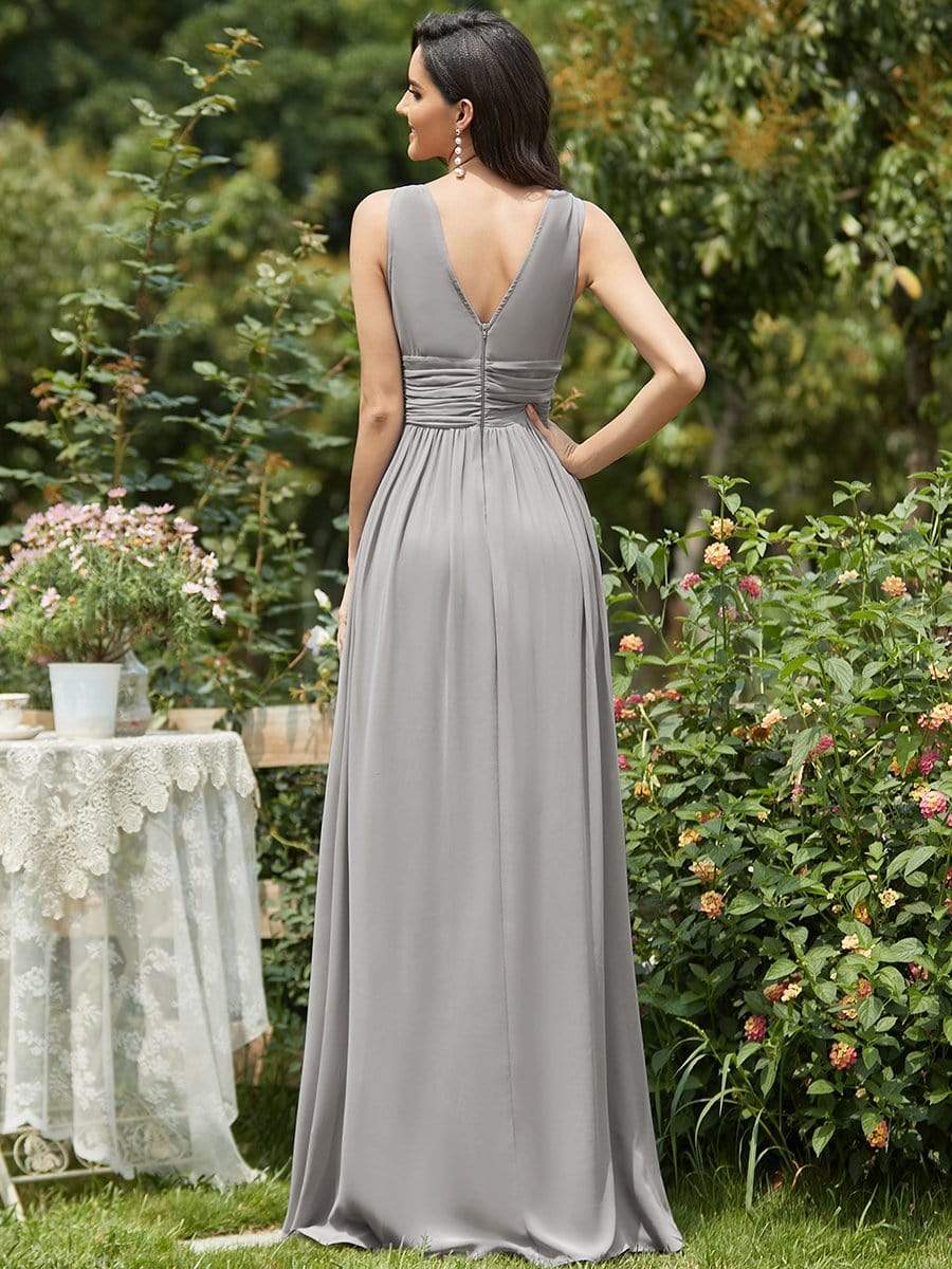 Grey Sleeveless V-Neck Semi-Formal Chiffon Maxi Dress for Dresses #color_Grey Grey Sleeveless V-Neck Semi-Formal Chiffon Maxi Dress for Dresses #color_Grey
