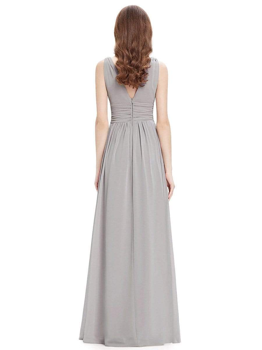 Grey Sleeveless V-Neck Semi-Formal Chiffon Maxi Dress for Dresses #color_Grey Grey Sleeveless V-Neck Semi-Formal Chiffon Maxi Dress for Dresses #color_Grey
