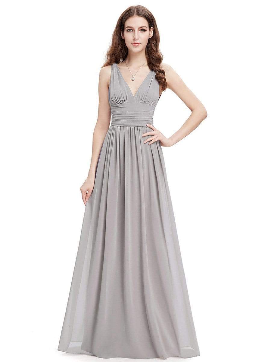 Grey Sleeveless V-Neck Semi-Formal Chiffon Maxi Dress for Dresses #color_Grey Grey Sleeveless V-Neck Semi-Formal Chiffon Maxi Dress for Dresses #color_Grey