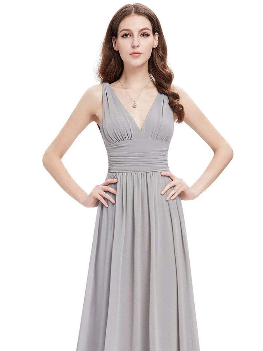 Grey Sleeveless V-Neck Semi-Formal Chiffon Maxi Dress for Dresses #color_Grey Grey Sleeveless V-Neck Semi-Formal Chiffon Maxi Dress for Dresses #color_Grey