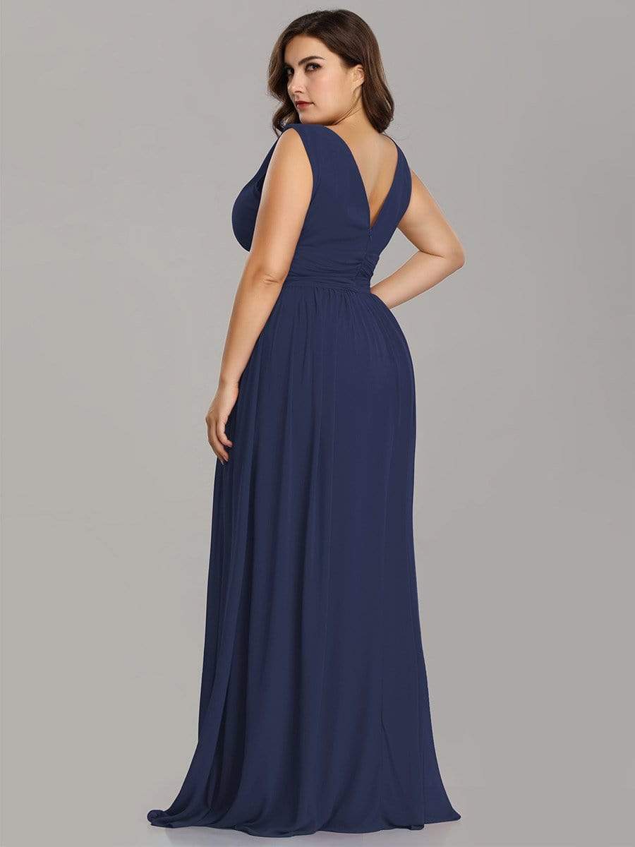 Color=Navy Blue | Plus Size Sleeveless V-Neck Semi-Formal Chiffon Maxi Dress-Navy Blue 2 Color=Navy Blue | Plus Size Sleeveless V-Neck Semi-Formal Chiffon Maxi Dress-Navy Blue 2