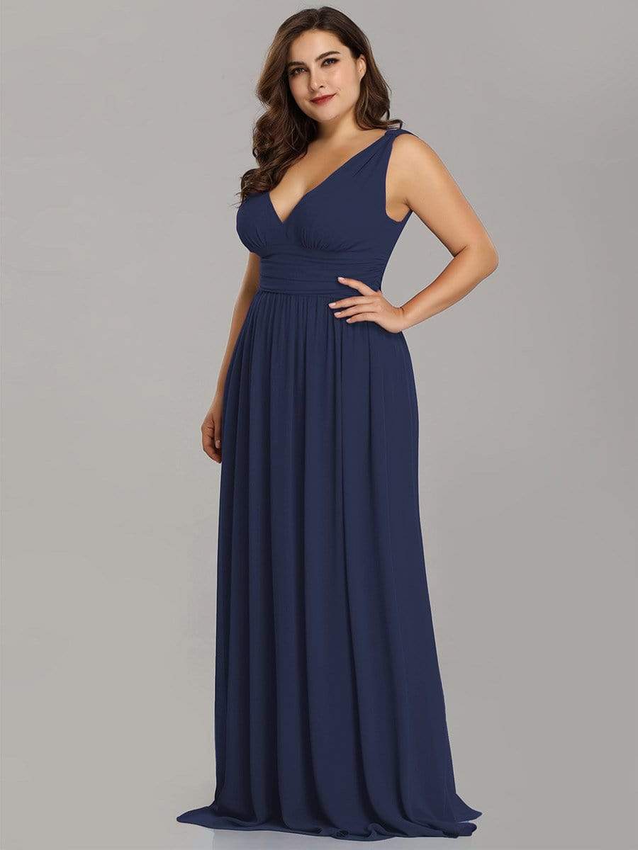 Color=Navy Blue | Plus Size Sleeveless V-Neck Semi-Formal Chiffon Maxi Dress-Navy Blue 3 Color=Navy Blue | Plus Size Sleeveless V-Neck Semi-Formal Chiffon Maxi Dress-Navy Blue 3