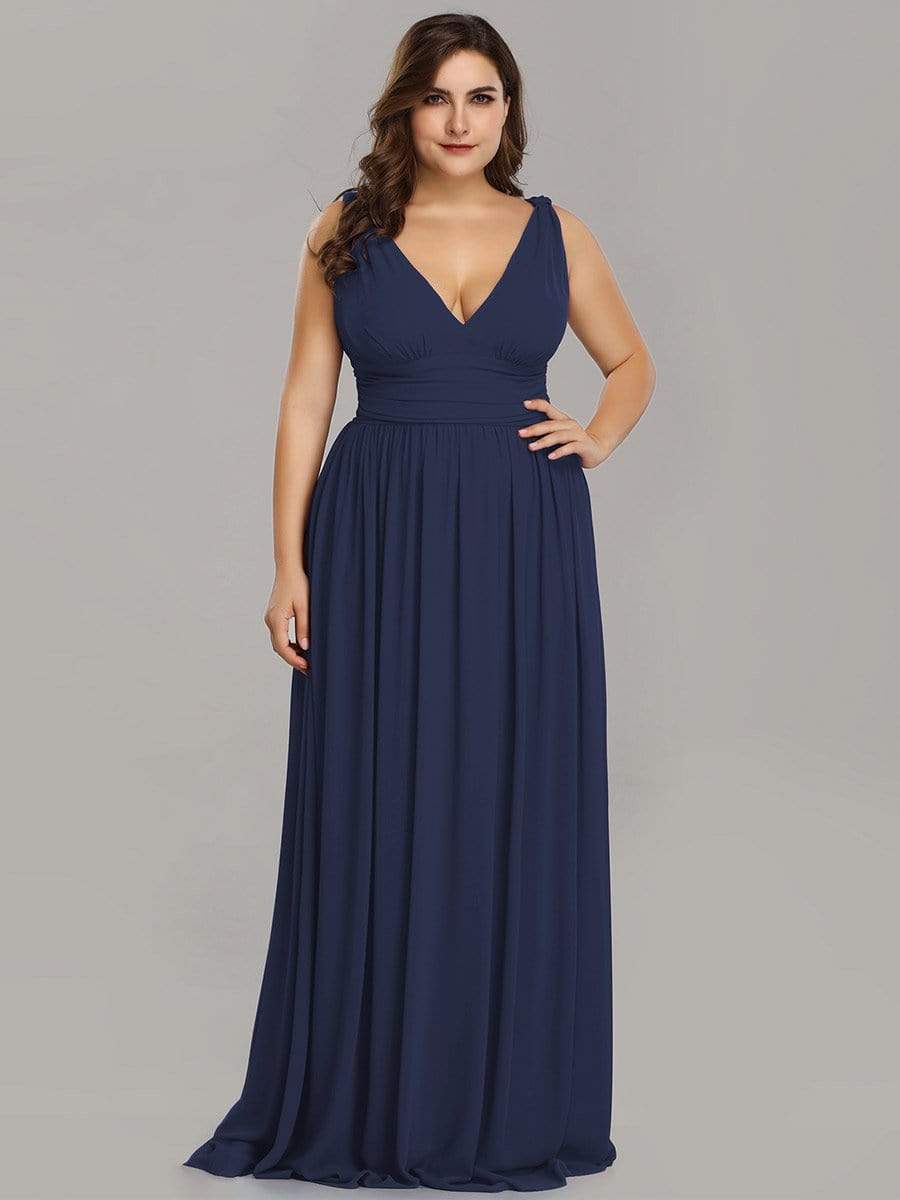 Color=Navy Blue | Plus Size Sleeveless V-Neck Semi-Formal Chiffon Maxi Dress-Navy Blue 4 Color=Navy Blue | Plus Size Sleeveless V-Neck Semi-Formal Chiffon Maxi Dress-Navy Blue 4