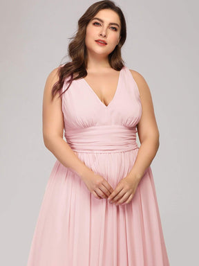 COLOR=Pink | Plus Size Sleeveless V-Neck Semi-Formal Chiffon Maxi Dress-Pink 5