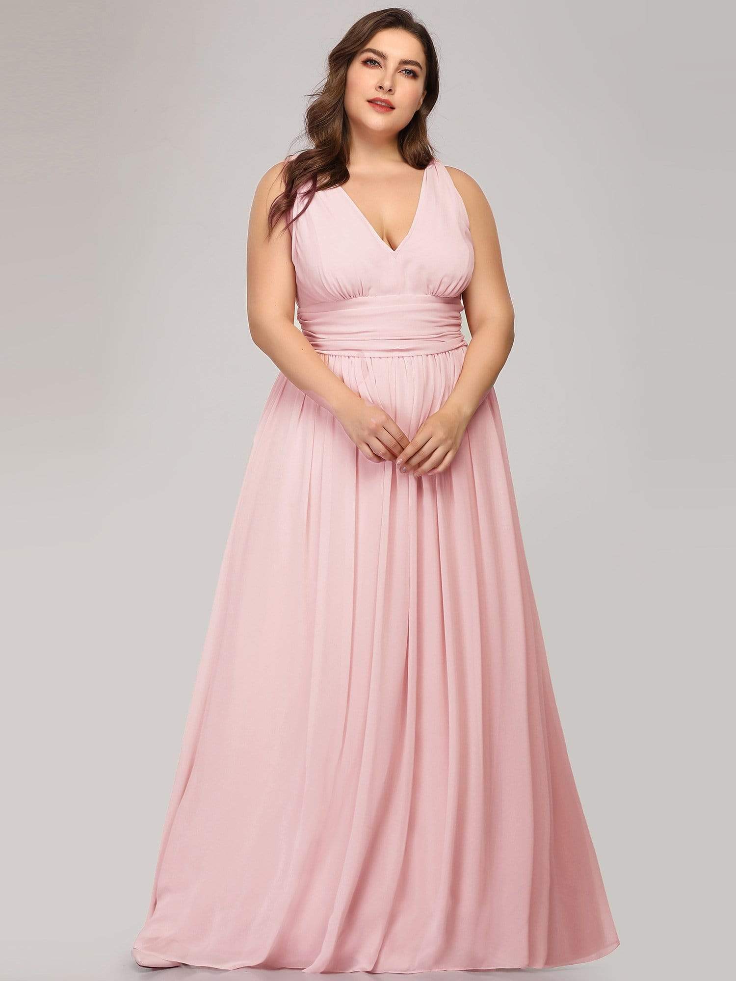 COLOR=Pink | Plus Size Sleeveless V-Neck Semi-Formal Chiffon Maxi Dress-Pink 2 COLOR=Pink | Plus Size Sleeveless V-Neck Semi-Formal Chiffon Maxi Dress-Pink 2