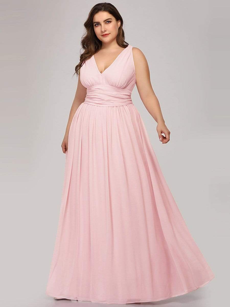 Pink Sleeveless V-Neck Semi-Formal Chiffon Maxi Dress for Dresses #color_Pink Pink Sleeveless V-Neck Semi-Formal Chiffon Maxi Dress for Dresses #color_Pink