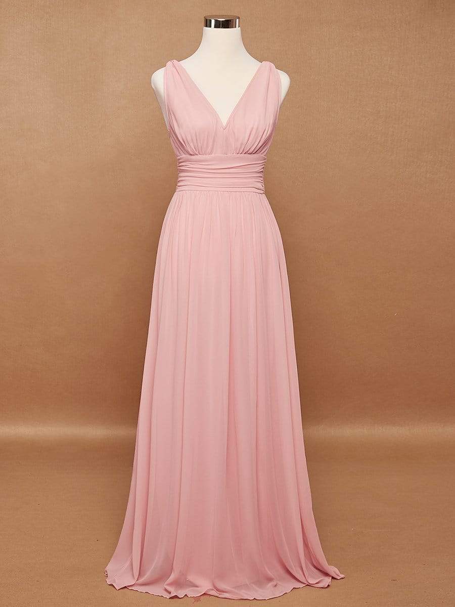Pink Sleeveless V-Neck Semi-Formal Chiffon Maxi Dress for Dresses #color_Pink Pink Sleeveless V-Neck Semi-Formal Chiffon Maxi Dress for Dresses #color_Pink