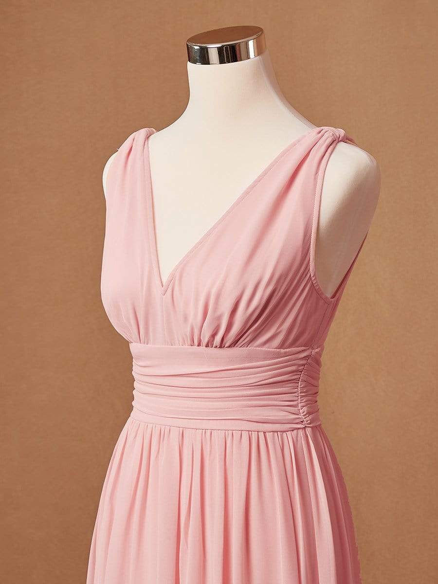 Pink Sleeveless V-Neck Semi-Formal Chiffon Maxi Dress for Dresses #color_Pink Pink Sleeveless V-Neck Semi-Formal Chiffon Maxi Dress for Dresses #color_Pink